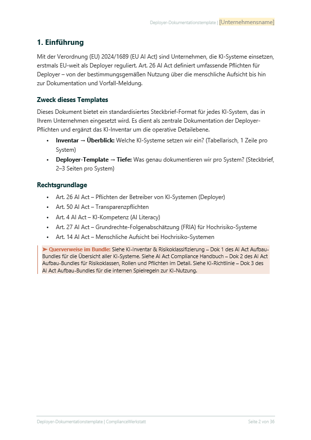 EU AI Act Deployer-Dokumentationstemplate – Thumbnail 3