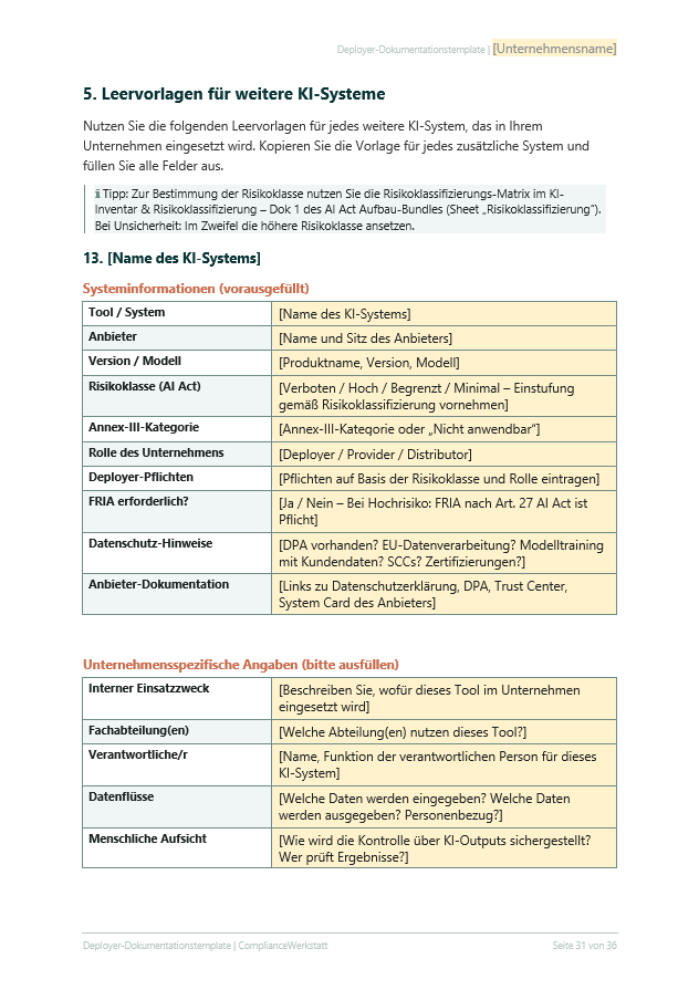 EU AI Act Deployer-Dokumentationstemplate – Thumbnail 5