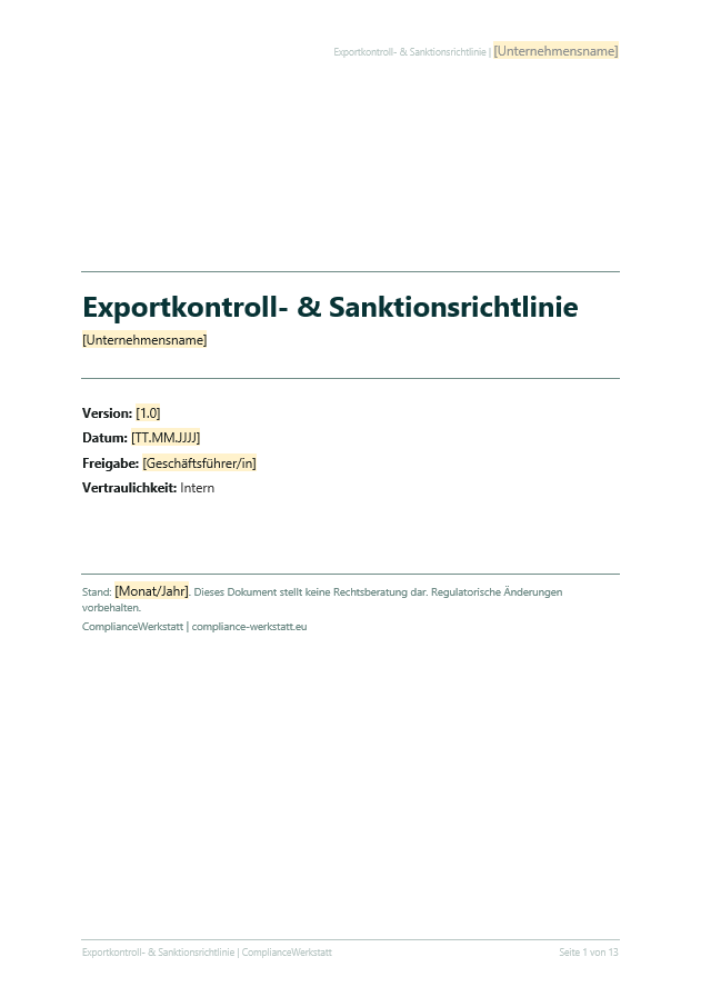 Exportkontrolle & Sanktionen Richtlinie