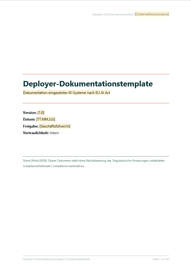 EU AI Act Deployer-Dokumentationstemplate