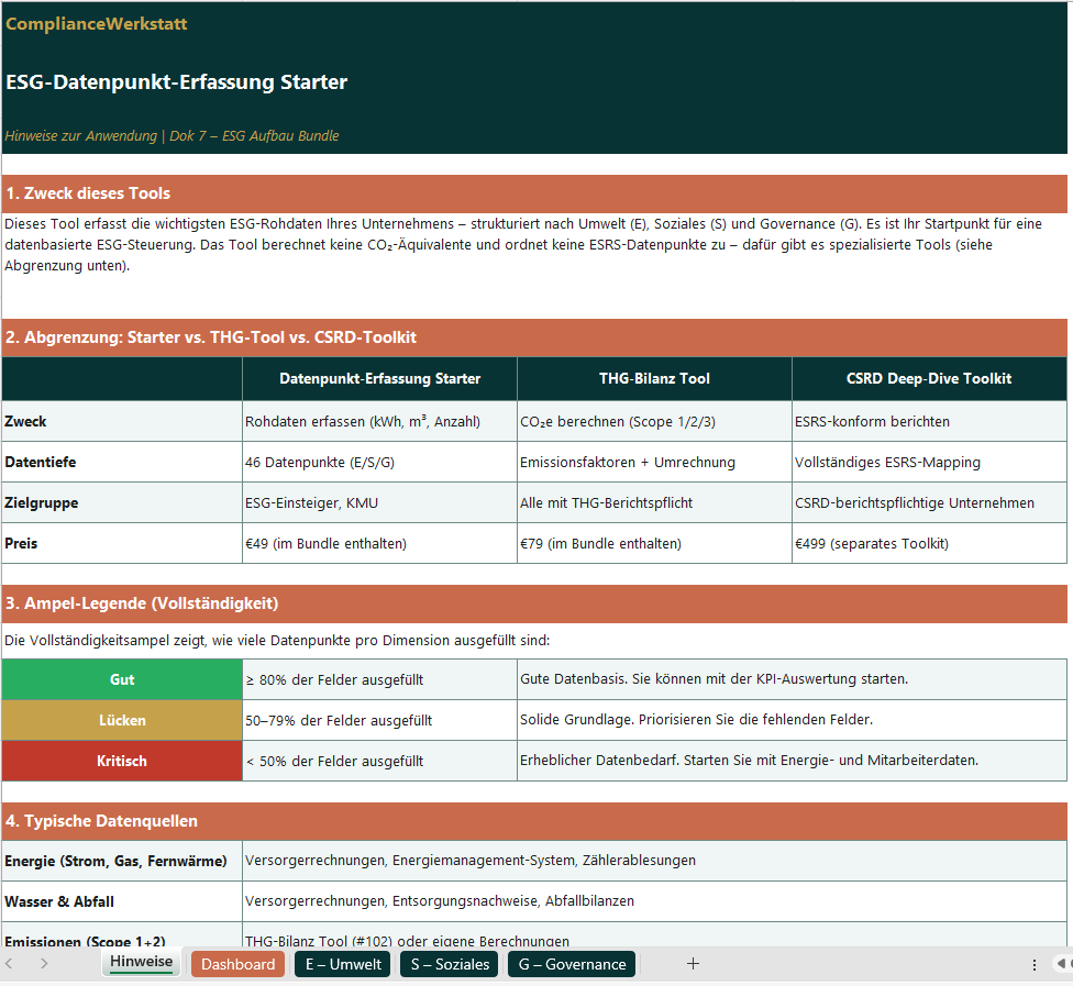 ESG-Datenpunkt-Erfassung Starter