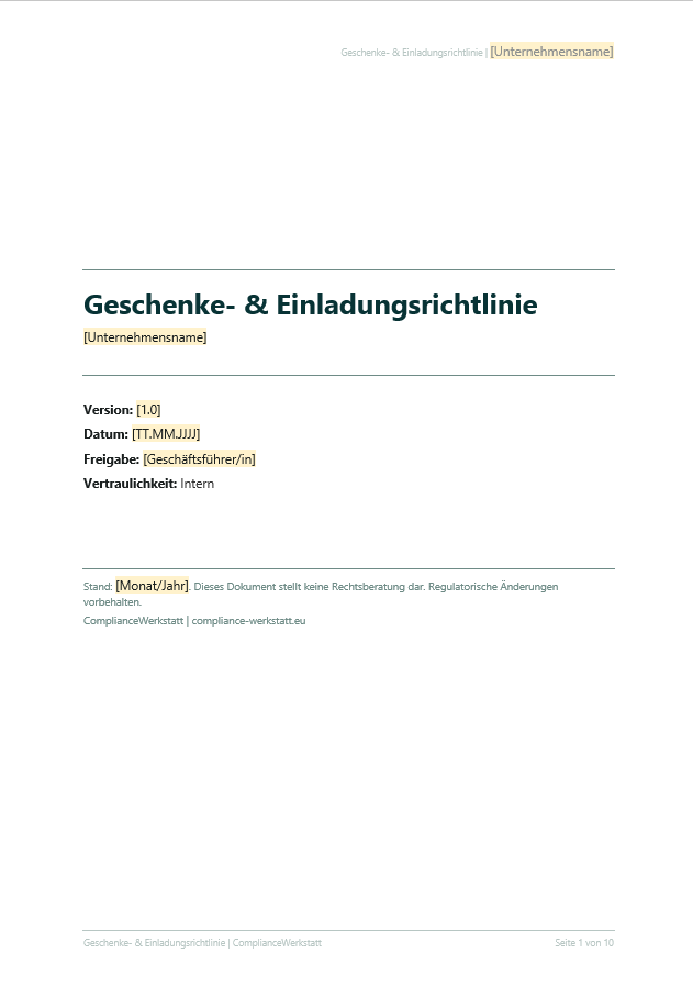 Geschenke & Einladungen Richtlinie