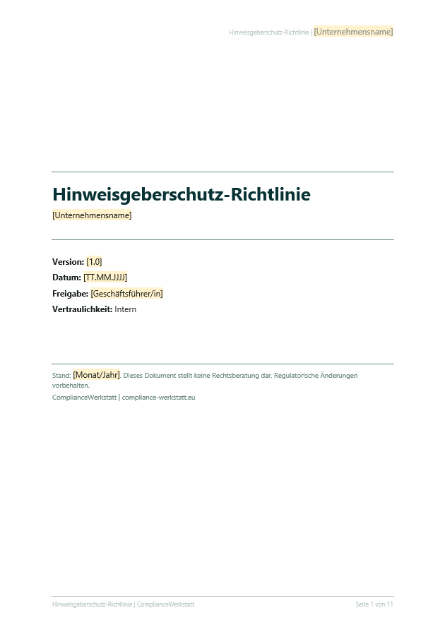 Hinweisgeberschutz Richtlinie