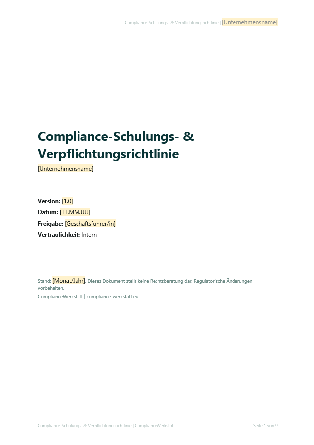 Schulungsverpflichtung Richtlinie