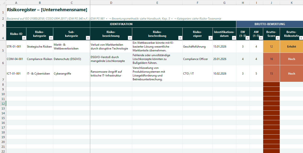 Risikoregister Excel-Vorlage